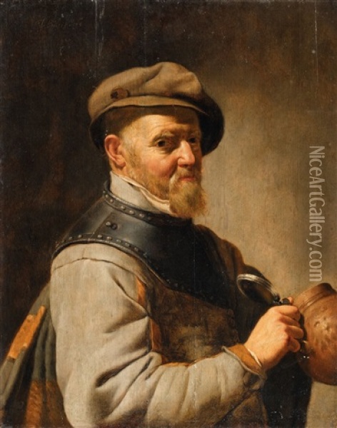 Portrait Of A Soldier In A Cuirass Oil Painting - Jan Van Bijlert