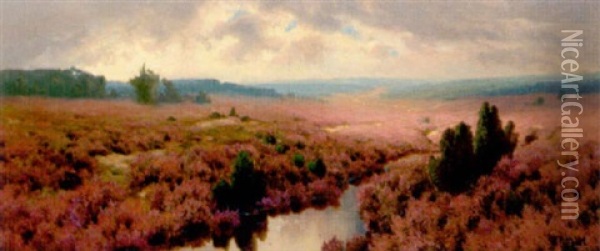 Bluhende Heide Oil Painting - Olga Potthast v. Minden