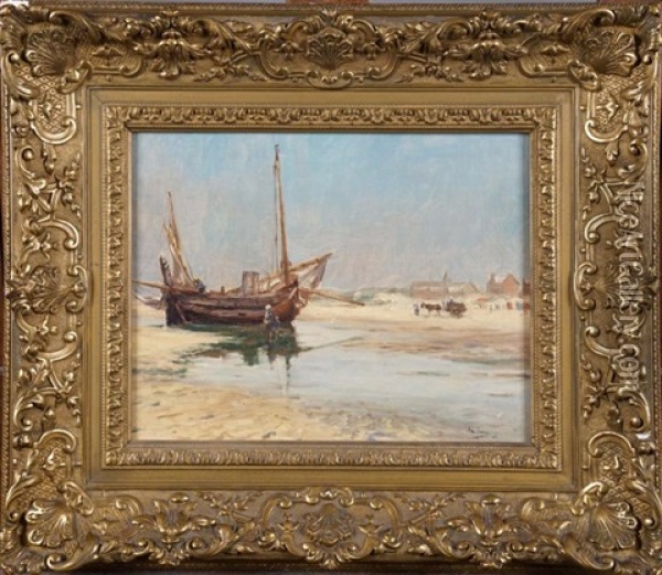 Bateau A Maree Basse (date 1900) Oil Painting - Armand Gustave Gerard Jamar