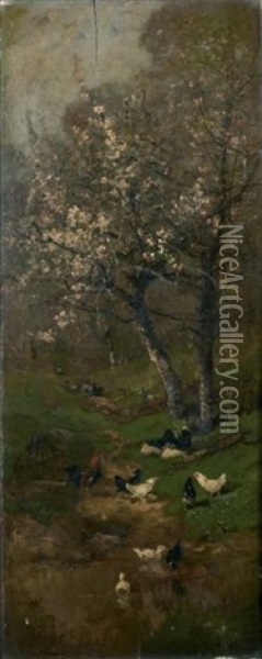 Ruisseau Sous Un Cerisier En Fleurs Oil Painting - Alexandre Defaux