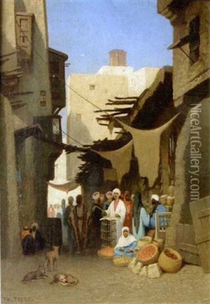 Rue Copte Au Caire Oil Painting - Charles Theodore (Frere Bey) Frere