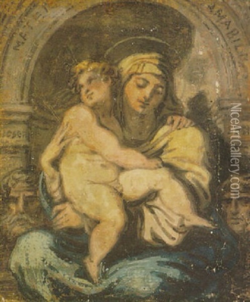 The Madonna And Child In A Marble Niche Oil Painting - Felice Giani