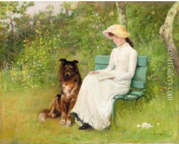 A Quiet Read Oil Painting - Edwin Harris