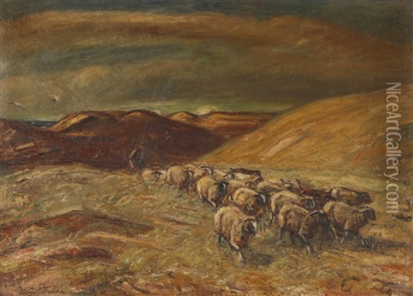 Schafhirte Oil Painting - Ludwig Julius Christian Dettmann