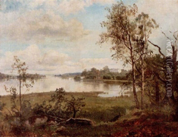 Baldersnas - Herrgardsbyggnad Vid Vatten, Alvsborg Oil Painting - Edward (Johan-Edvard) Bergh