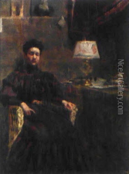 Interior Med Konstnarens Hustru Jeanne I Parisateljen Oil Painting - Vilhelm Holmgren