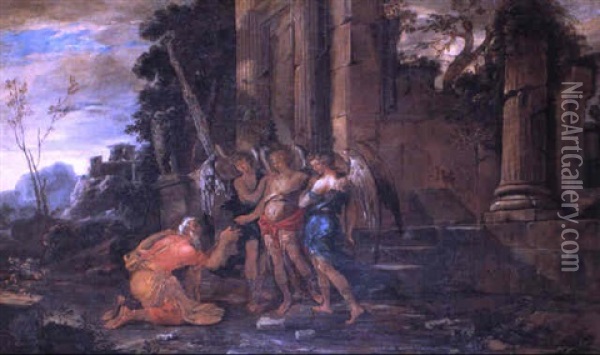 Abramo E I Tre Angeli Oil Painting - Domenico Gargiulo