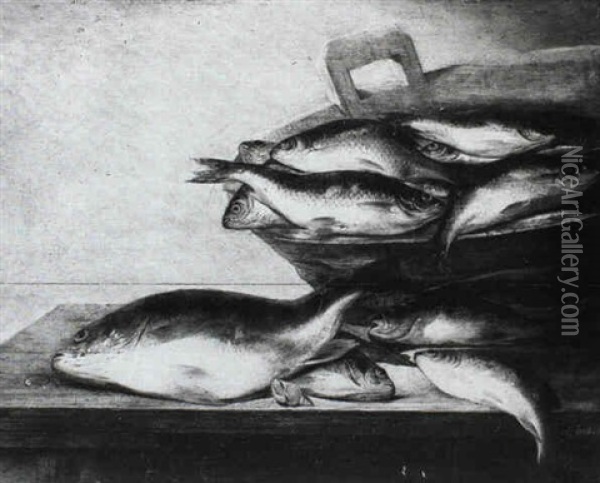 A Still Life Of Fish Oil Painting - Jan De Bondt