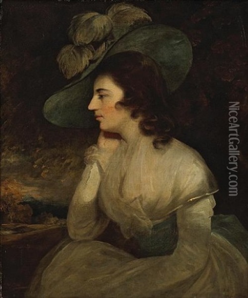 A Portrait Of A Lady (his Wife, Mary Ann Beechey?) Oil Painting - Sir William Beechey