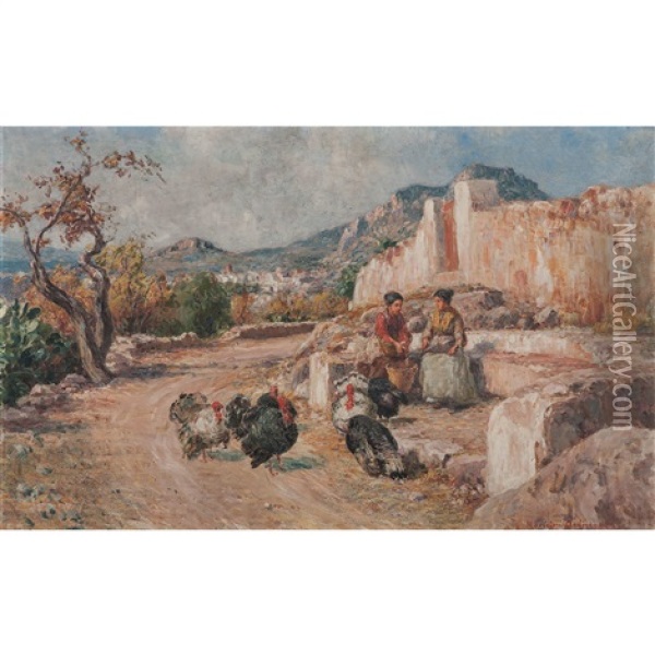 Rural Path Scene Oil Painting - Francesco Mancini Ardizzone