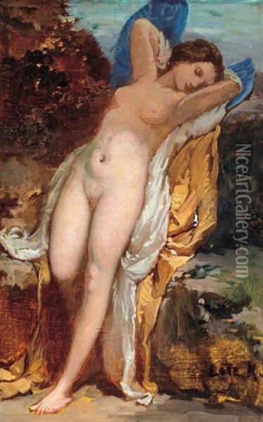 Bantering Nymph Oil Painting - Karoly Lotz