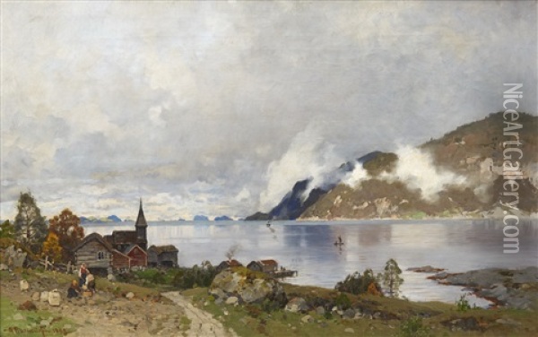 Norwegian Fjord Oil Painting - Georg Anton Rasmussen