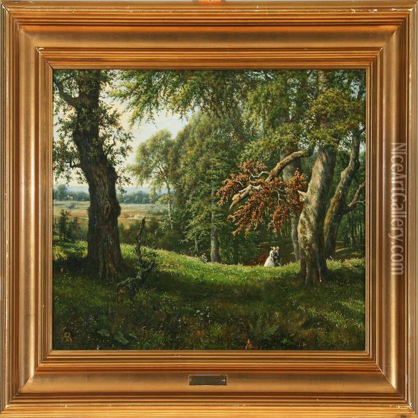 Forest Scene Indyrehaven Forest, Denmark Oil Painting - Anton Edvard Kieldrup