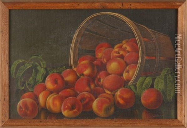 Still Life With Peaches In Basket Oil Painting - Levi Wells Prentice