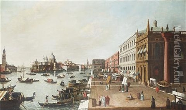 The Riva Degli Schiavoni Looking Towards The Punta Della Dogana And Santa Maria Della Salute Oil Painting - William James