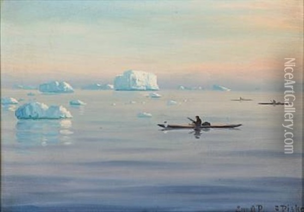 Morning Light In The Disko Bay, Greenland Oil Painting - Emanuel A. Petersen