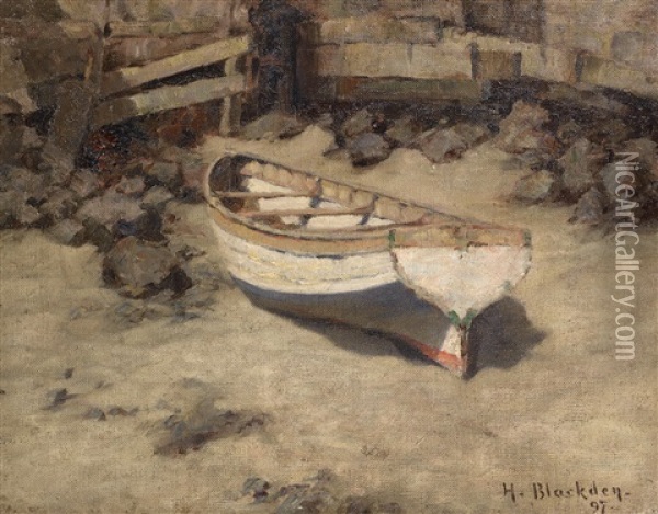 Boat By The Wharf, St. Ives Oil Painting - Hugh C. Blackden