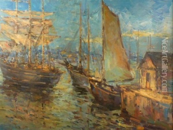 Voiliers Au Port Oil Painting - Jonas Lie