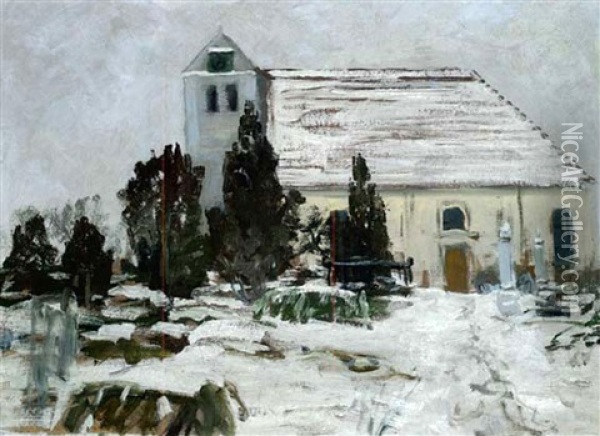 Kirche In Winterlandschaft Oil Painting - Walter Leistikow