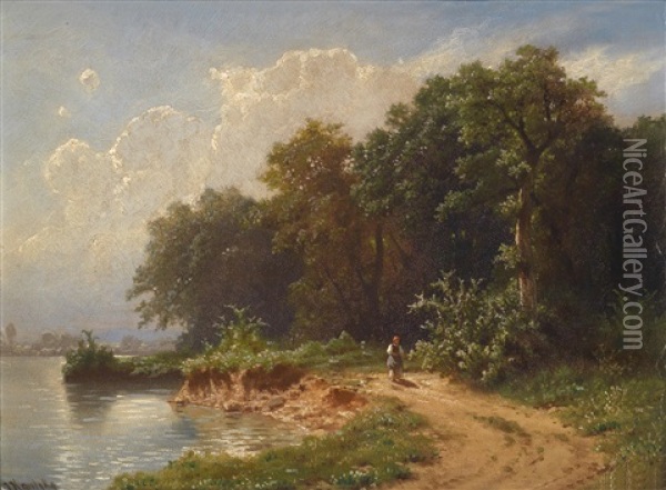 Idylle Am Seeufer Oil Painting - Johann (Jan) Kautsky