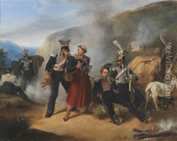 Scene From The Napoleonic Wars Oil Painting - Auguste Raffet