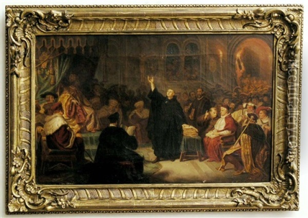 Martin Luther Vor Karl V. Auf Dem Reichstag Zu Worms Oil Painting - Hermann Freihold Pluddemann