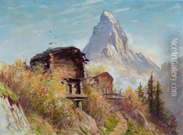 Herbstlicher Blick Auf Das Matterhorn Oil Painting - Albert Henri John Gos