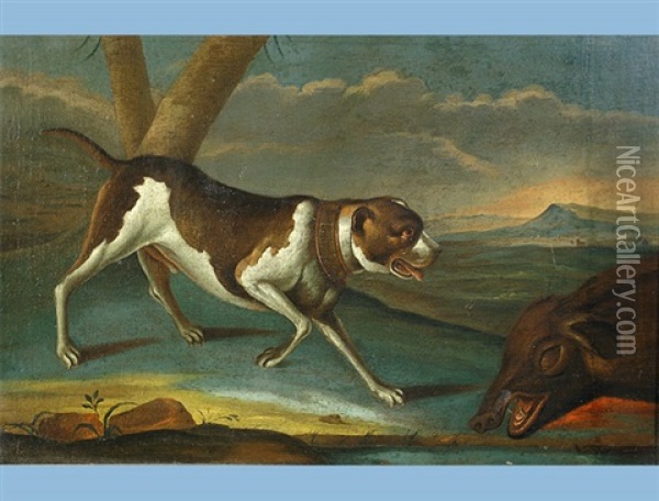 Jaghund Mit Erlegtem Keiler Oil Painting - Johann Georg de Hamilton