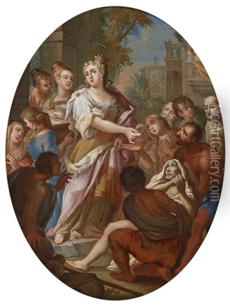 Die Heilige Elisabeth Verteilt Almosen Oil Painting - Franz Georg Hermann the Younger
