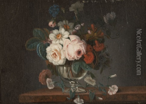 Vase De Fleurs Sur Un Entablement Oil Painting - Philippe Parpette