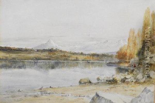 Mont Blanc From Lake Geneva Oil Painting - James Holland