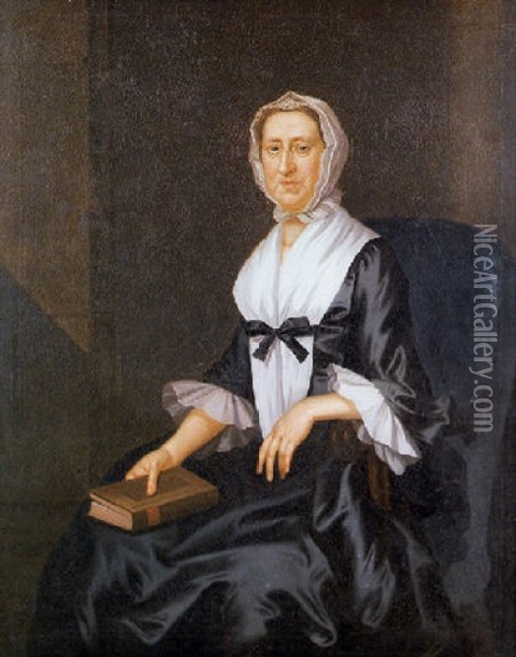 Portrait Of Mrs. Philip Livingston Seated With Book Oil Painting - John Wollaston