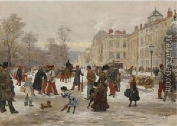 A Winter's Day Oil Painting - Leon Joseph Voirin