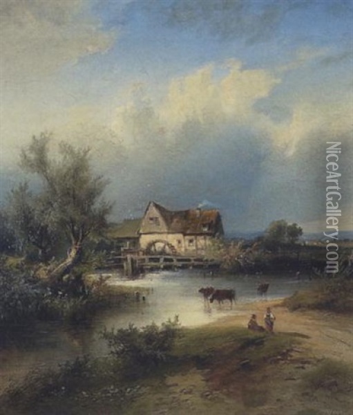 Muhle Am Fluss Oil Painting - Heinrich Hiller