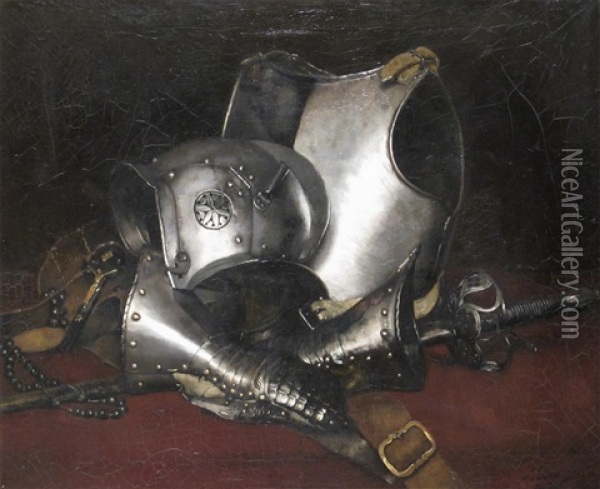 A Suit Of Armour Oil Painting - Ludwig Deutsch