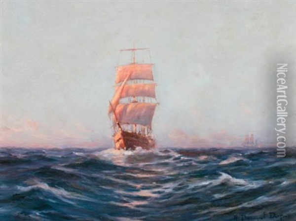 Clipper Ship At Sunset Oil Painting - Robert Dumont-Duparc