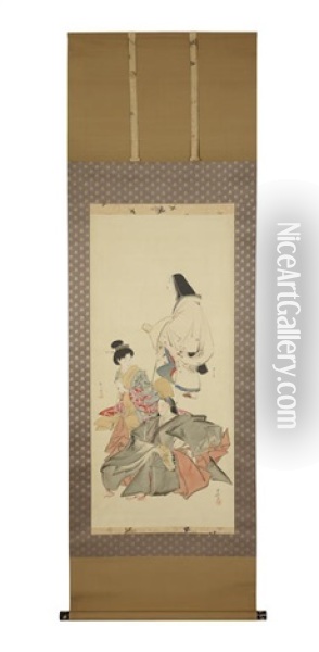 Kakejiku (vertical Hanging Scroll) Oil Painting - Kawanabe Kyosai