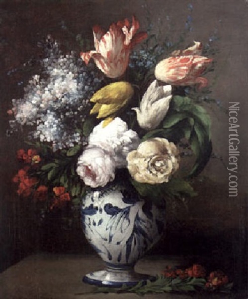 Vase Of Flowers Oil Painting - Germain Theodore Ribot