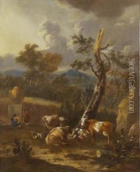 Paesaggio Con Contadini E Armenti Oil Painting - Rembrandt Van Rijn