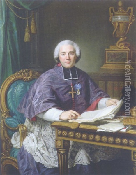 Portrait Of A Man (nicolas Chanlatte?), Primat De L'ordre De Citeaux, Superieur De L'abbaye De Pontigny, At A Desk Oil Painting - Guillaume Voiriot