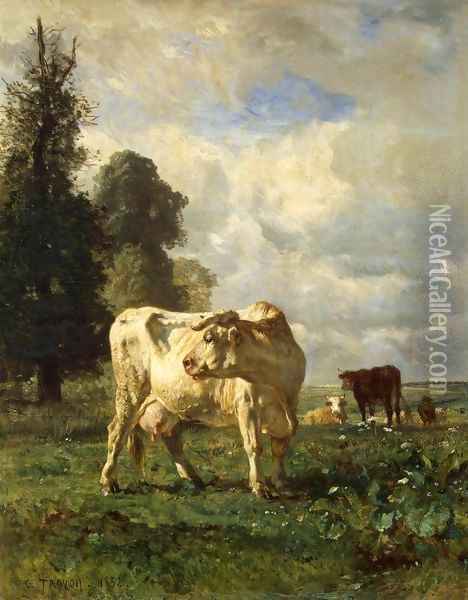 Cows in the Field Oil Painting - Constant Troyon