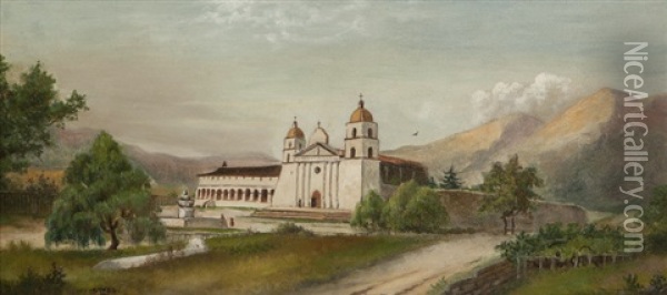 Santa Barbara Mission Oil Painting - John Sykes