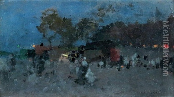 Vue De Paris Effet Nocturne Oil Painting - Luigi Loir