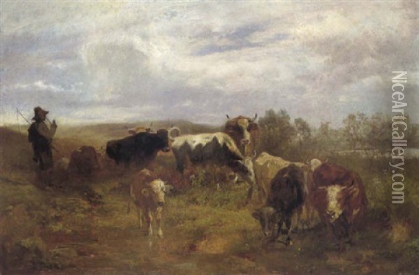 Kuhe Auf Einer Weide (ruckkehr) Oil Painting - Christian Friedrich Mali