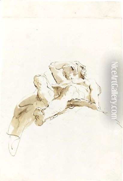 Reclining Figure Seen From Below Oil Painting - Giovanni Battista Tiepolo