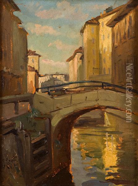 I Navigli Oil Painting - Giuseppe Carozzi