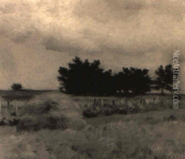 Approaching Storm Over A Hayfield Oil Painting - Jean-Charles Cazin