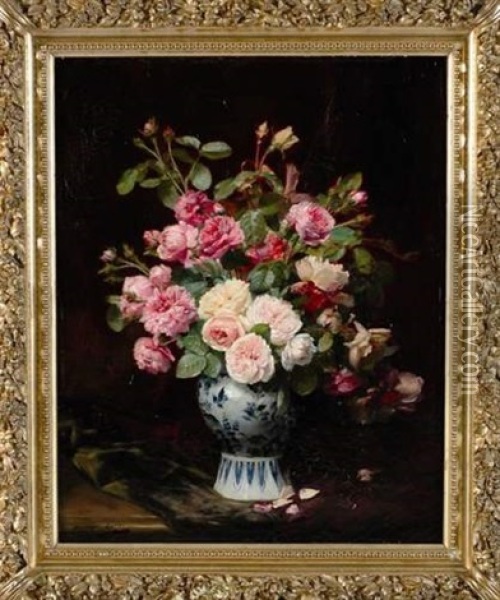 Bouquet De Fleurs Sur Un Entablement Oil Painting - Dominique Hubert Rozier