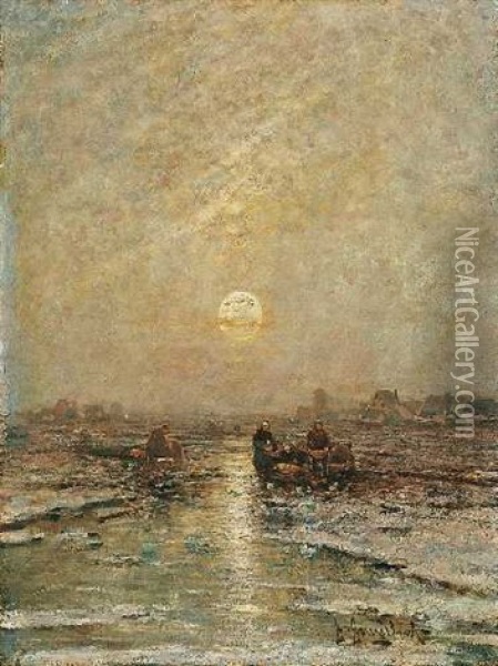 Flusslandschaft Im Mondschein Oil Painting - Johann Jungblut