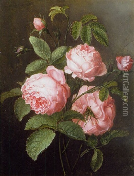 A Sprig Of Roses Oil Painting - Ange Louis Guillaume Lesourd-Beauregard